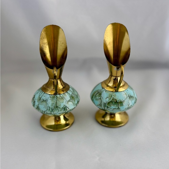 VTG DELFT HOLLAND 6.5” Brass Marbled Ceramic Pitcher Vase Hand Painted Blue Gold - Picture 4 of 7